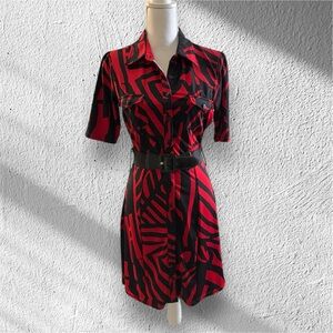 Dots Red and Black Geometric Patterned Dress